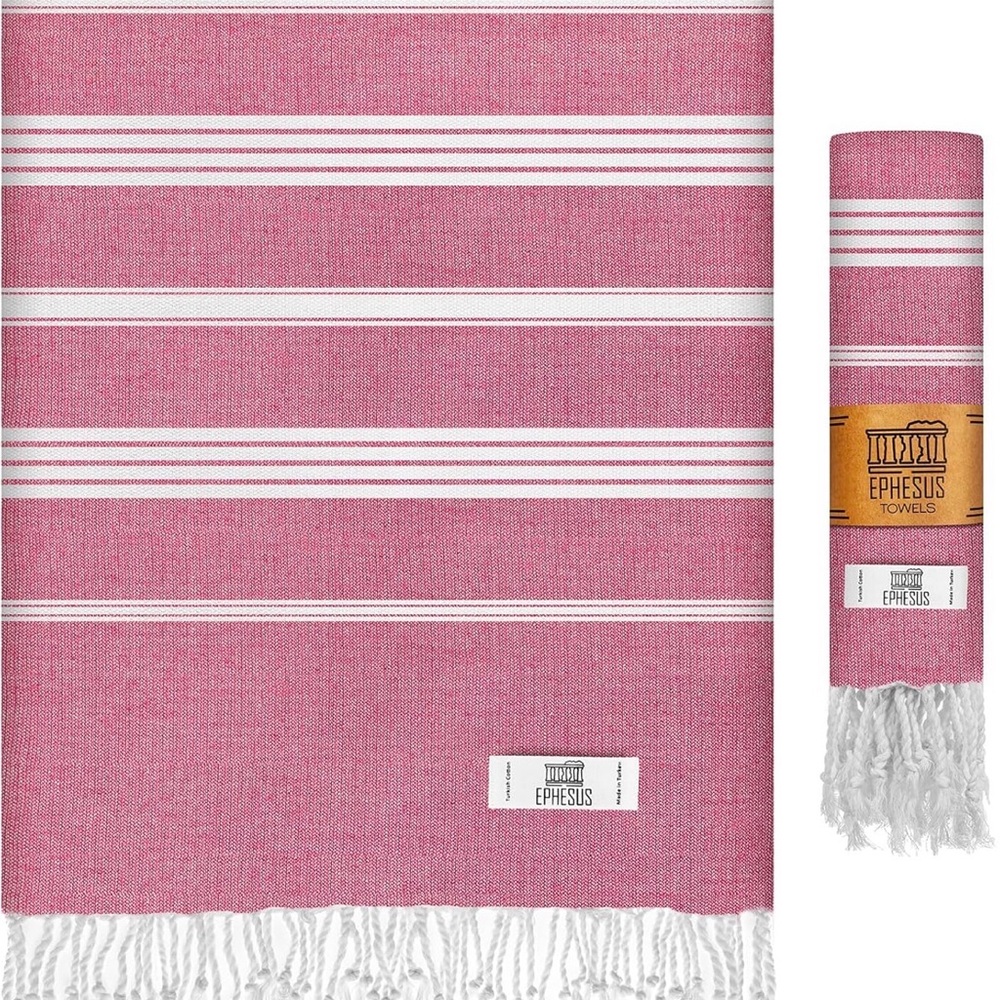 Pink and White Turkish Beach Towel